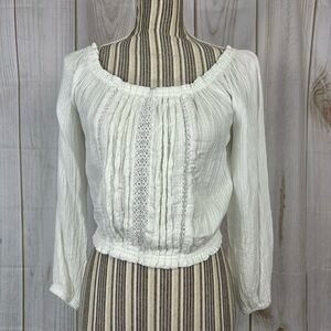 Aeropostale Long Sleeve Cropped Top Sheer Lace Off Shoulder Blouse White Size SM